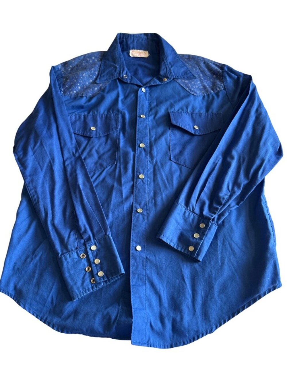 Vintage Blue Western Shirt Snap Buttons & Star Yoke Long-Sleeve Mens Size Medium